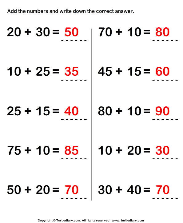 Adding Two Two-digit Numbers Answer