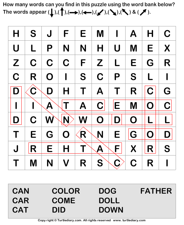Find the Words in the Puzzle Answer