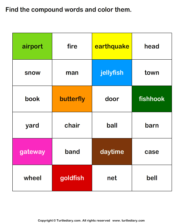 Identify and Color the Compound Words Answer