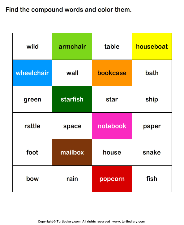 Identify and Color the Compound Words Answer