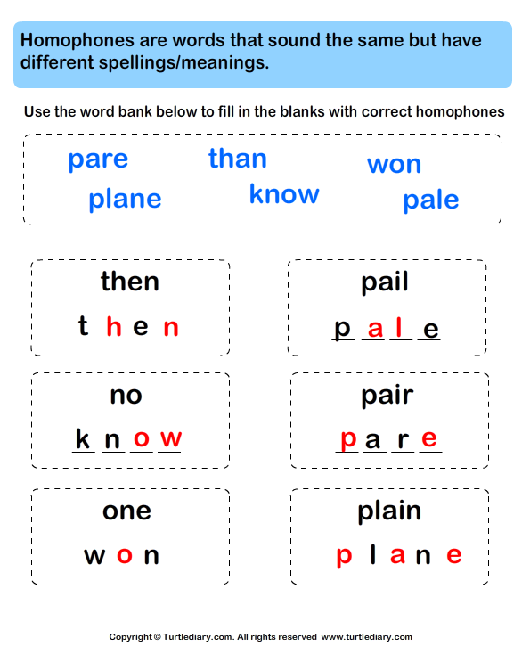 Fill in Letters to Complete the Homophone Answer