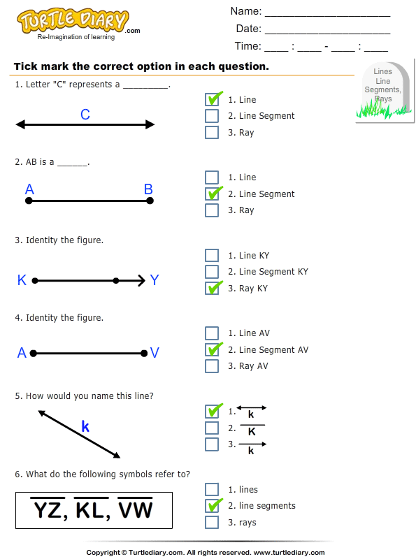 Lines, Line Segments and Rays : Multiple Choice Questions Answer