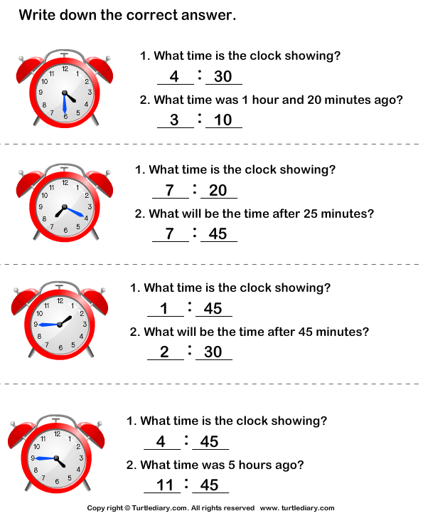 Read Clocks and Write the Time Answer