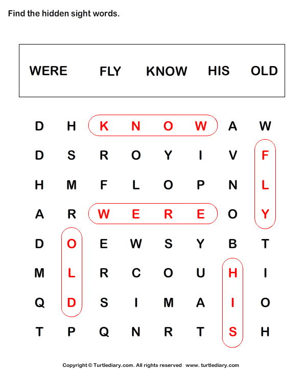 Sight Word Crossword Answer