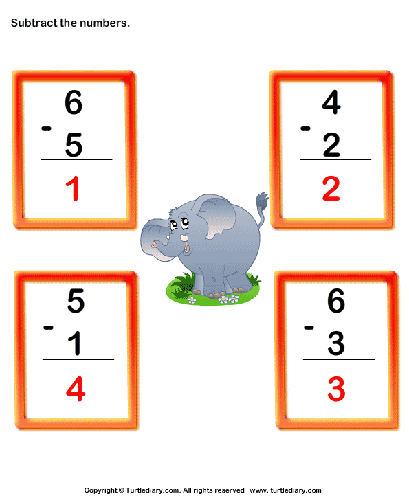 Subtract 1-digit Numbers Answer