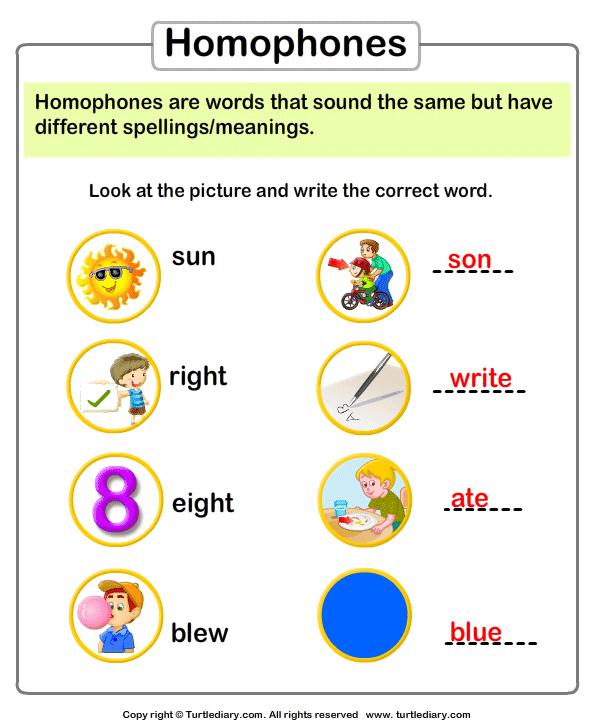 Write the Homophone of Words Answer