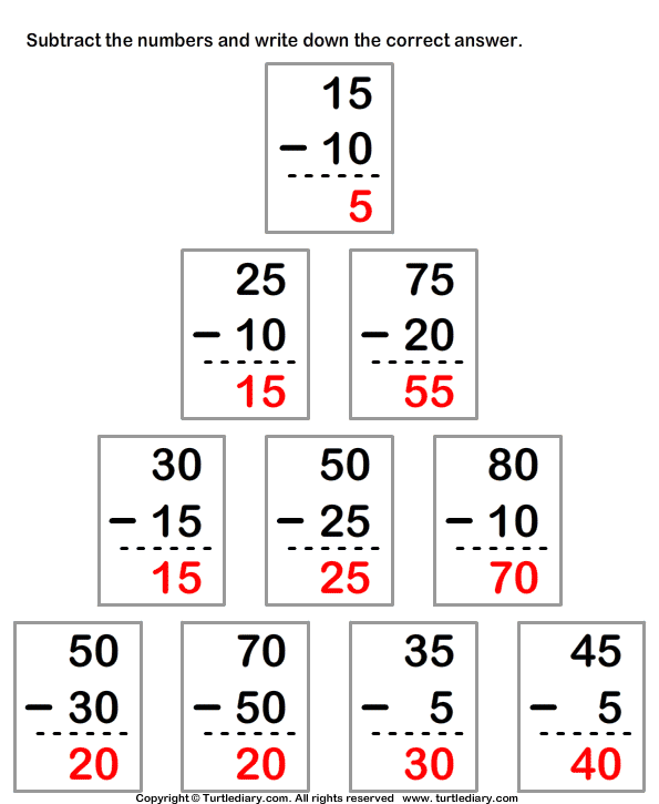 Subtracting from Two-digit Number Answer