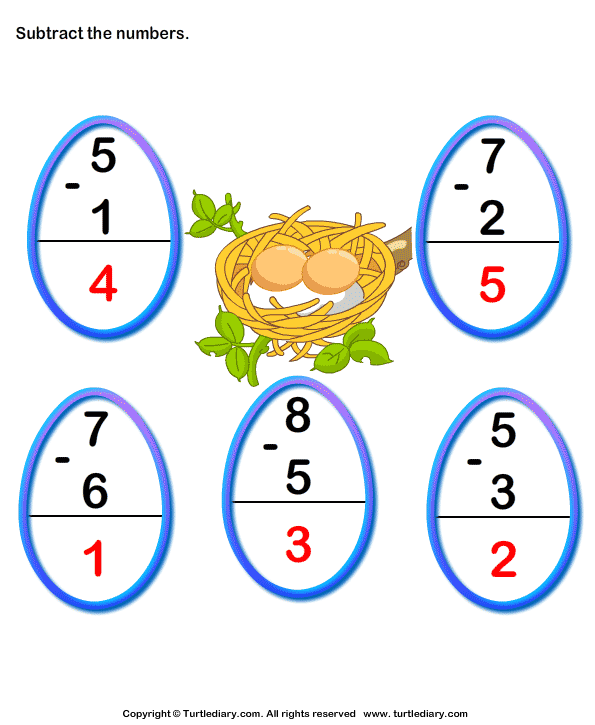 Subtract 1-digit Numbers Answer