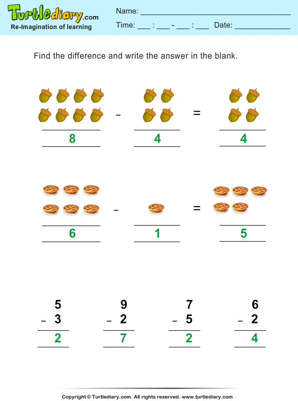 Thanksgiving Subtraction Answer