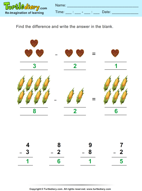 Thanksgiving Subtraction Answer