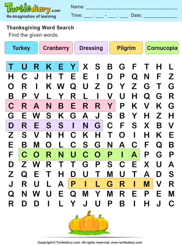 Thanksgiving Word Search Answer