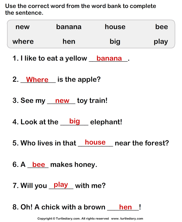 Use Words to Complete the Sentences Answer