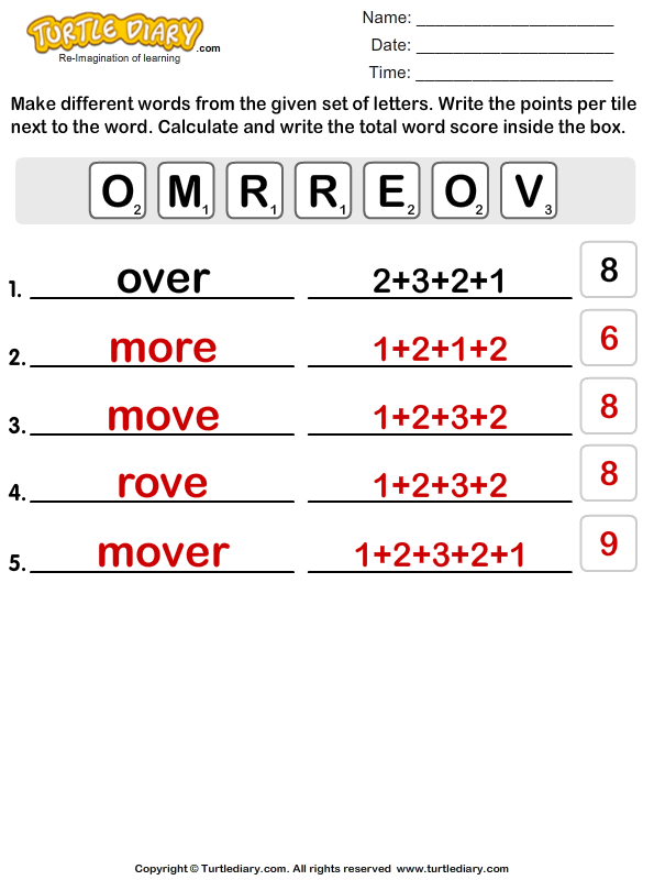 Use Letters to Form Different Words Answer