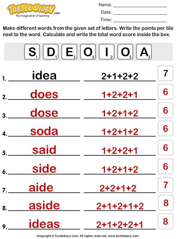 Use Letters to Form Different Words Answer