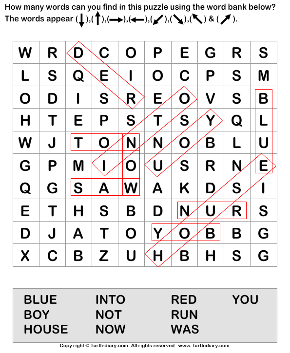 Find the Words in the Puzzle Answer