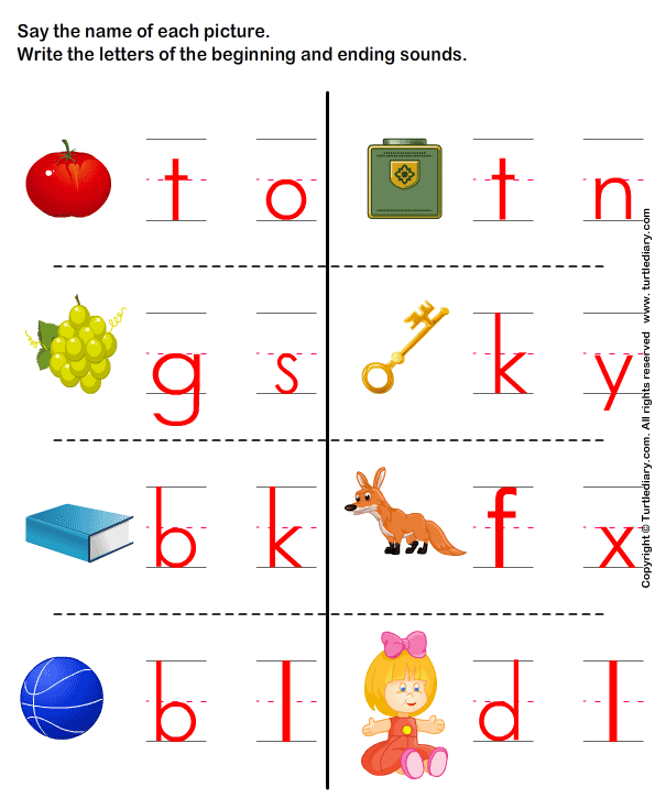 Write the Letter of Beginning and End Sound Answer