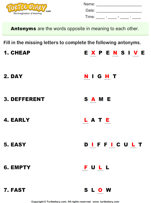 Complete the Antonyms Answer