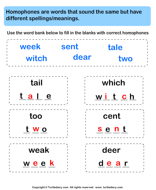 Fill in Letters to Complete the Homophone Answer