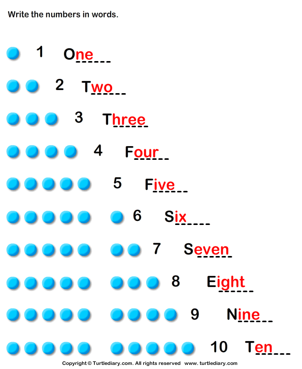 Writing Numbers Answer