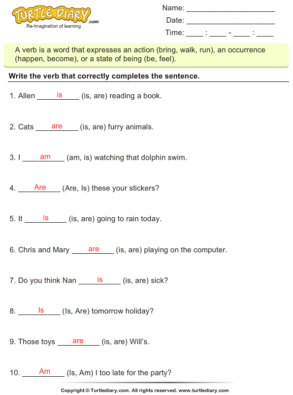 Choose the Correct Verb - Is, Am, Are Answer