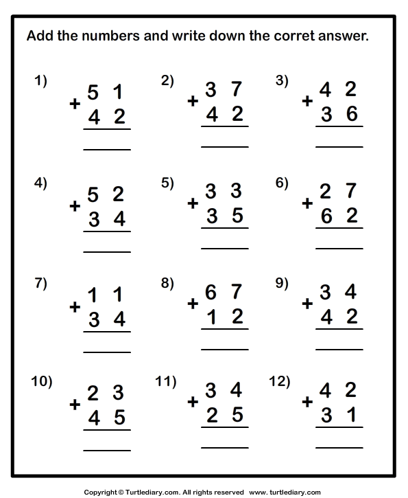 Under 2 Digit Addition
