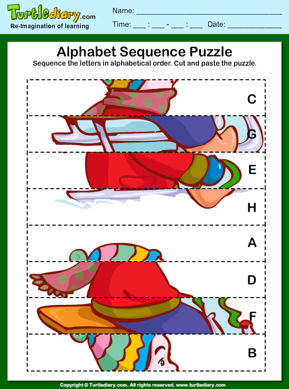 Alphabet Sequencing Puzzle | Turtle Diary Worksheet