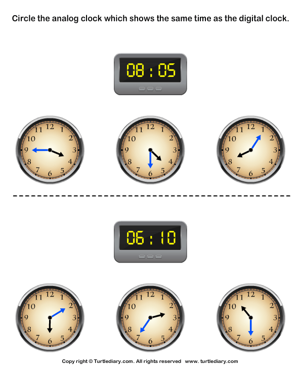 Match Analog and Digital Clocks