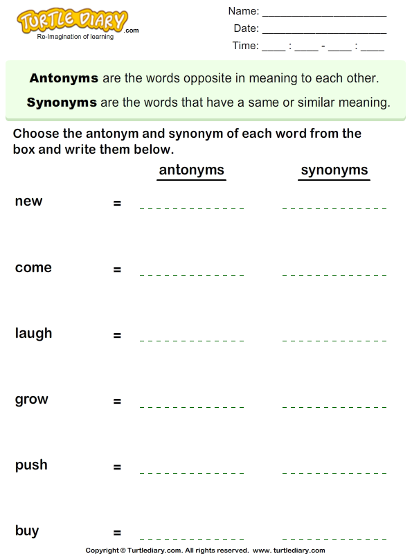 Choose the Antonym and Synonym of Words