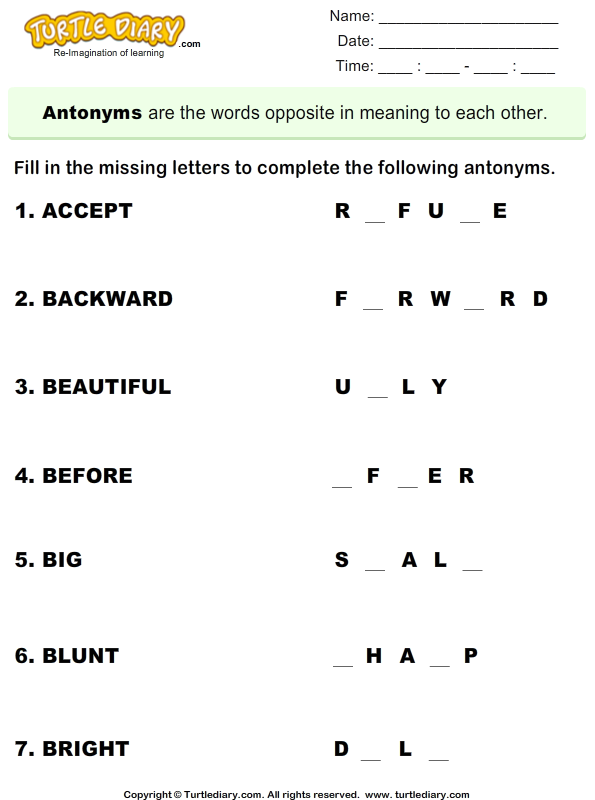 Complete the Antonyms