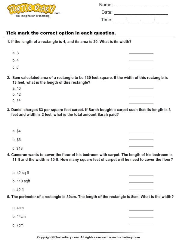 Area : Multiple Choice Questions