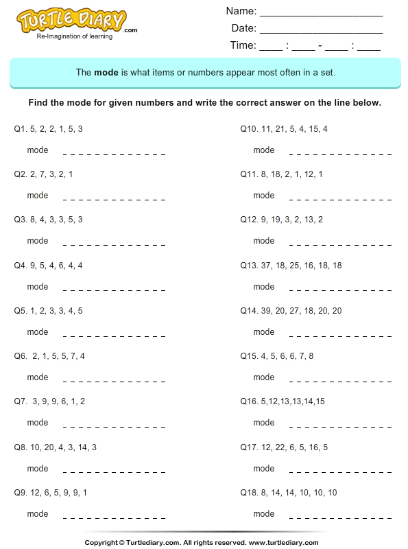 Calculate The Mode Turtle Diary Worksheet
