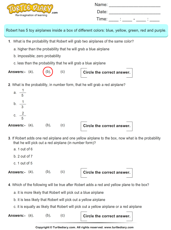 Calculate The Probability Turtle Diary Worksheet