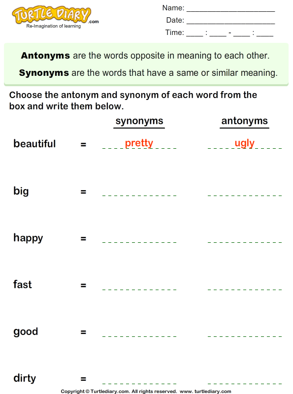 Choose the Synonym and Antonym of Words