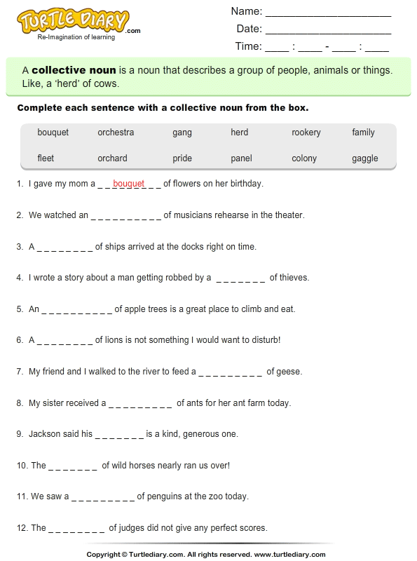 Collective Nouns For Class 4 Worksheet