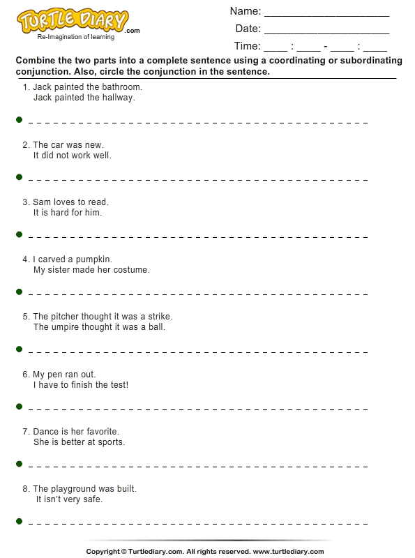 Combining Sentences Using And Worksheet