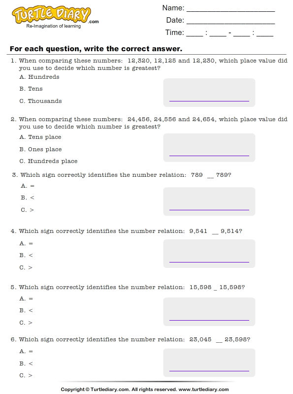 Compare the Whole Numbers