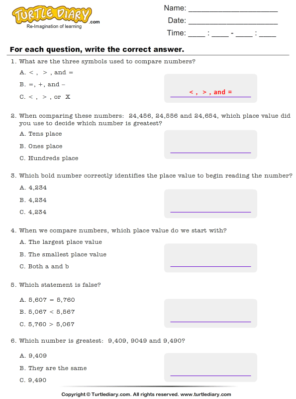 comparing-and-ordering-numbers-turtle-diary-worksheet