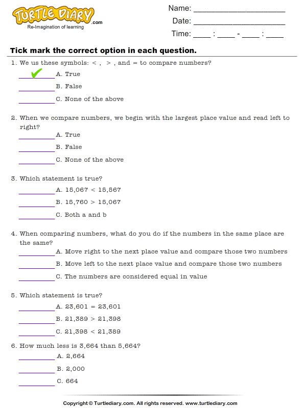 Compare the Whole Numbers