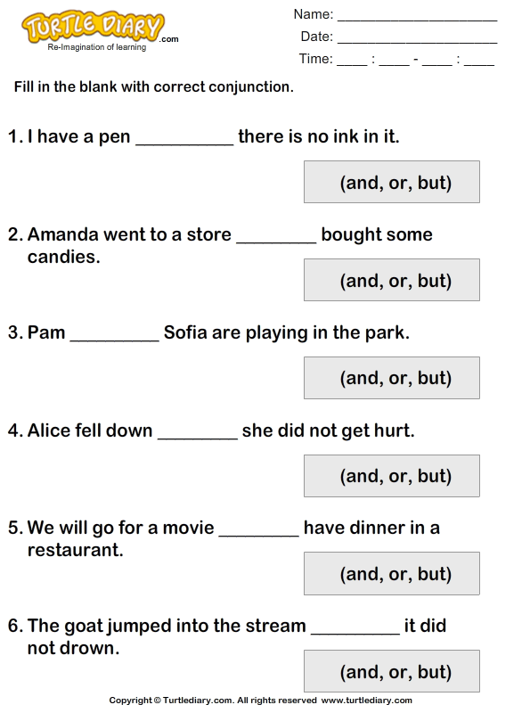 Fill in the Blanks Using Conjunctions