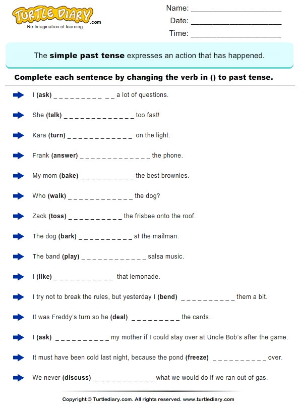  Past Tense Verb Example Sentences 29 Past Tense Verb Examples 