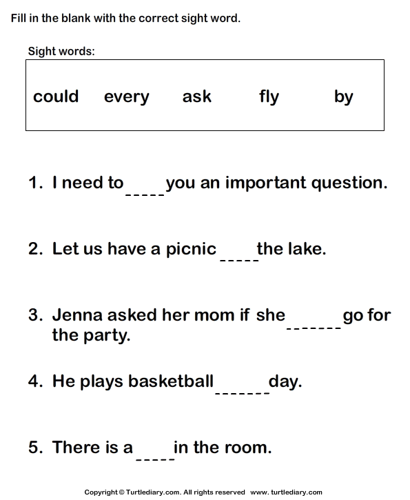 Fill in the Blanks Using Sight Words