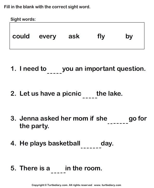 Sight Words In Sentences Turtle Diary Worksheet