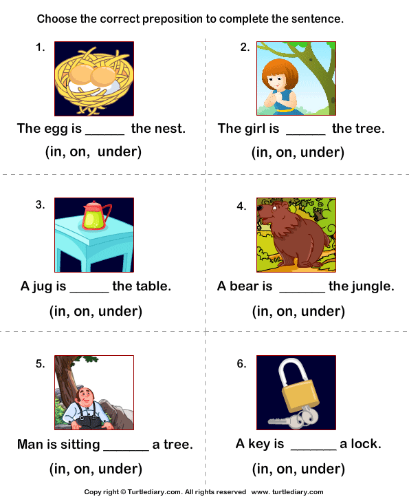 Complete the Sentences Using in, on, and Under