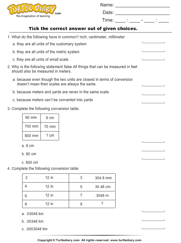 Converting Between Metric And Customary Units Of Length Turtle Diary