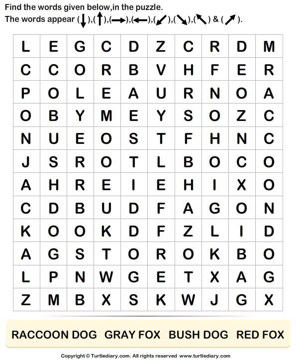 Dog Family - Find Names in a Crossword