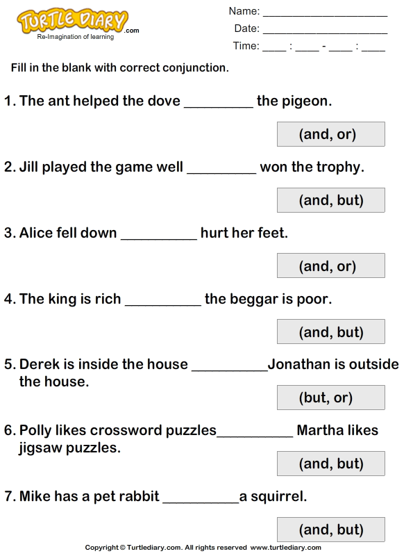 Fill in the Blanks Using Conjunctions