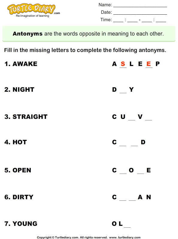 Complete the Antonyms