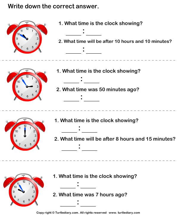 Read Analog Clock And Find End Time Turtle Diary Worksheet