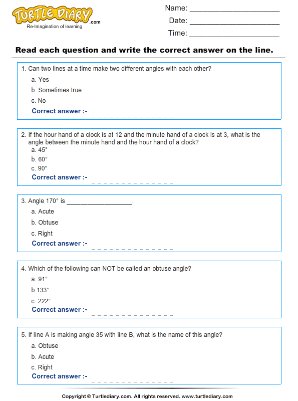 Angles : Multiple Choice Questions