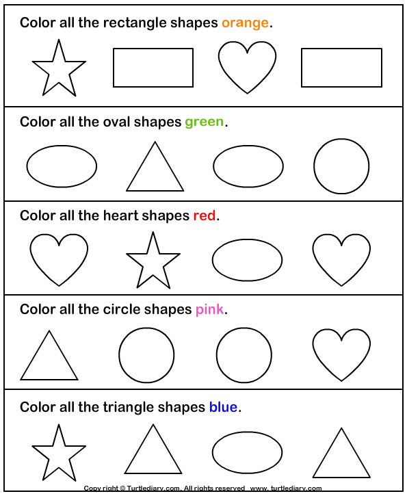 Colors and Shapes Printable Matching Quiz Worksheets for